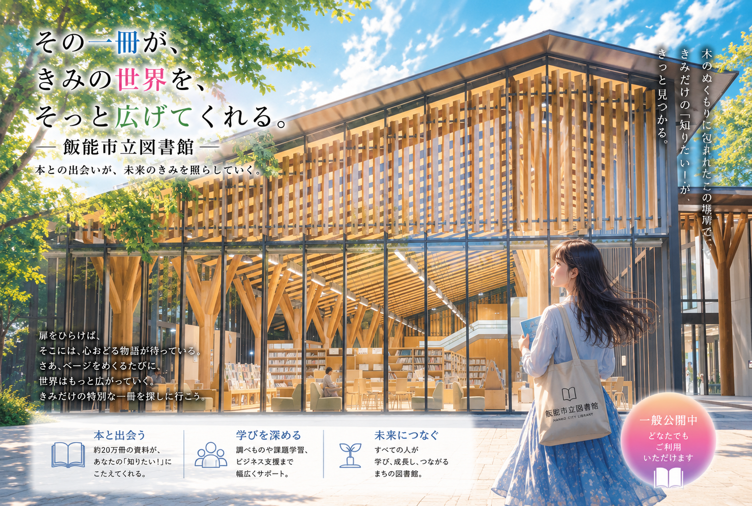 飯能市立図書館の外観イメージ(AIによるイラスト)
