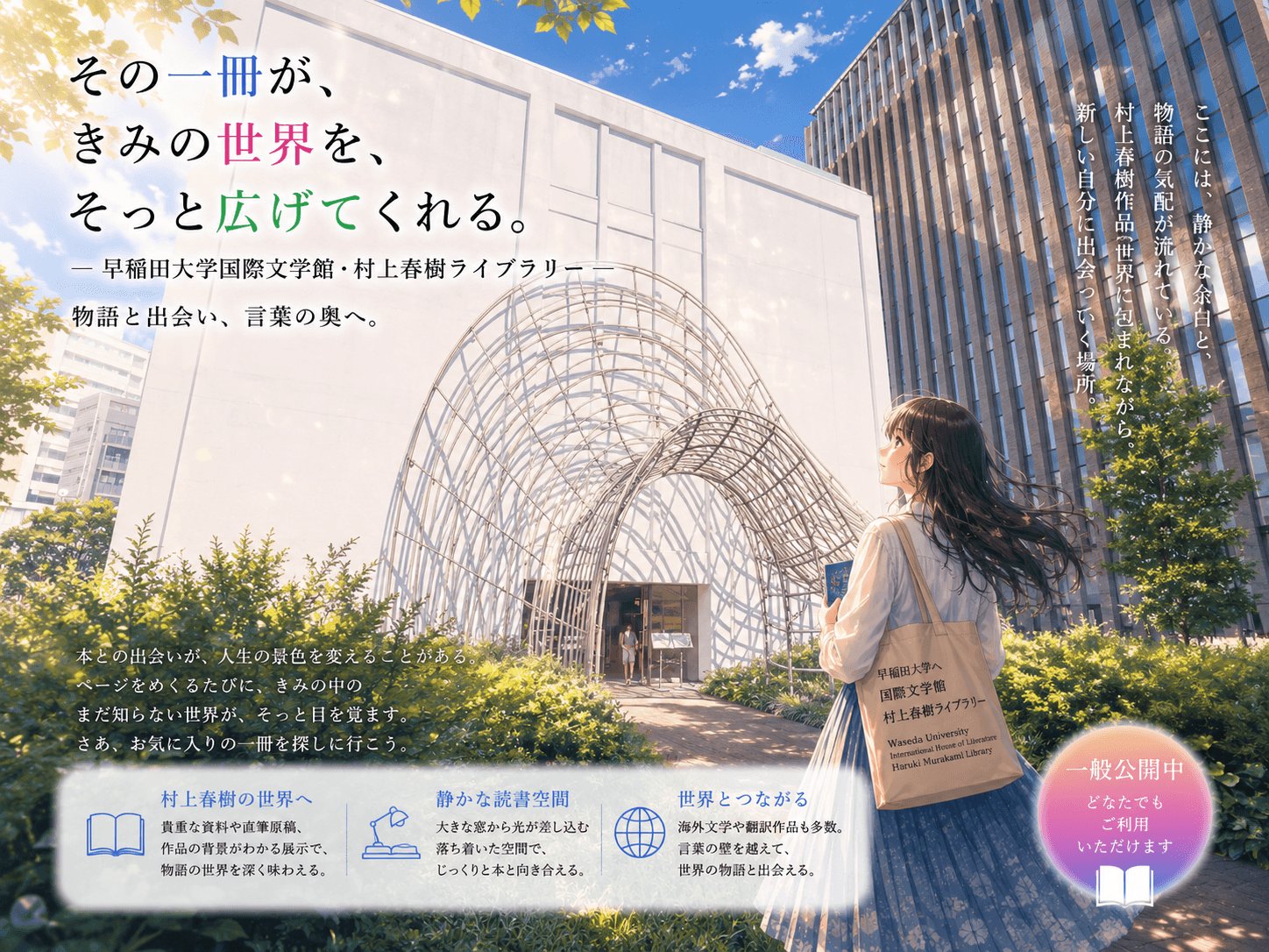 早稲田大学国際文学館(村上春樹ライブラリー)の外観イメージ(AIによるイラスト)