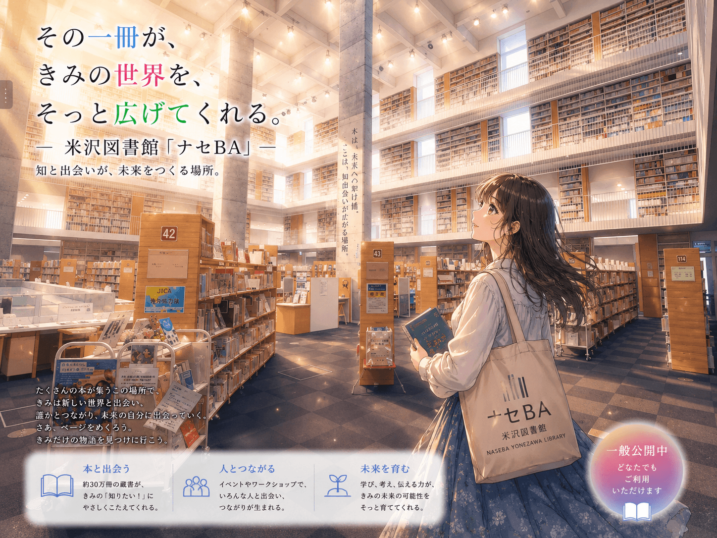 米沢図書館ナセBAの外観イメージ(AIによるイラスト)